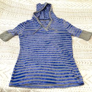 Calvin Klein Purple And Gray Striped Hooded Elbow Sleeve Tee